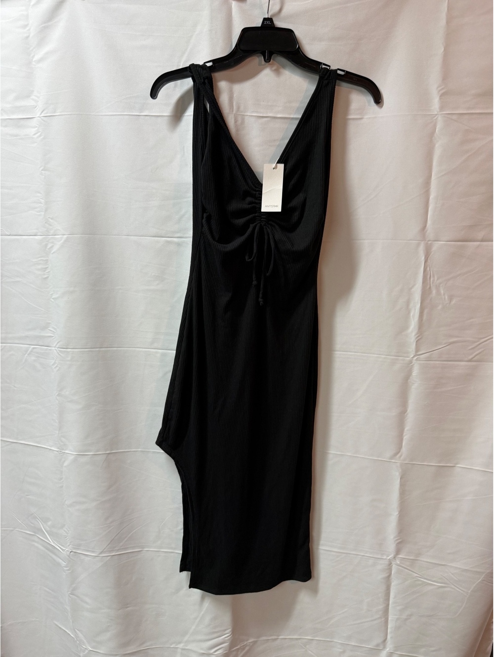 Antistar Black Asymmetric Ribbed Dress, Size M